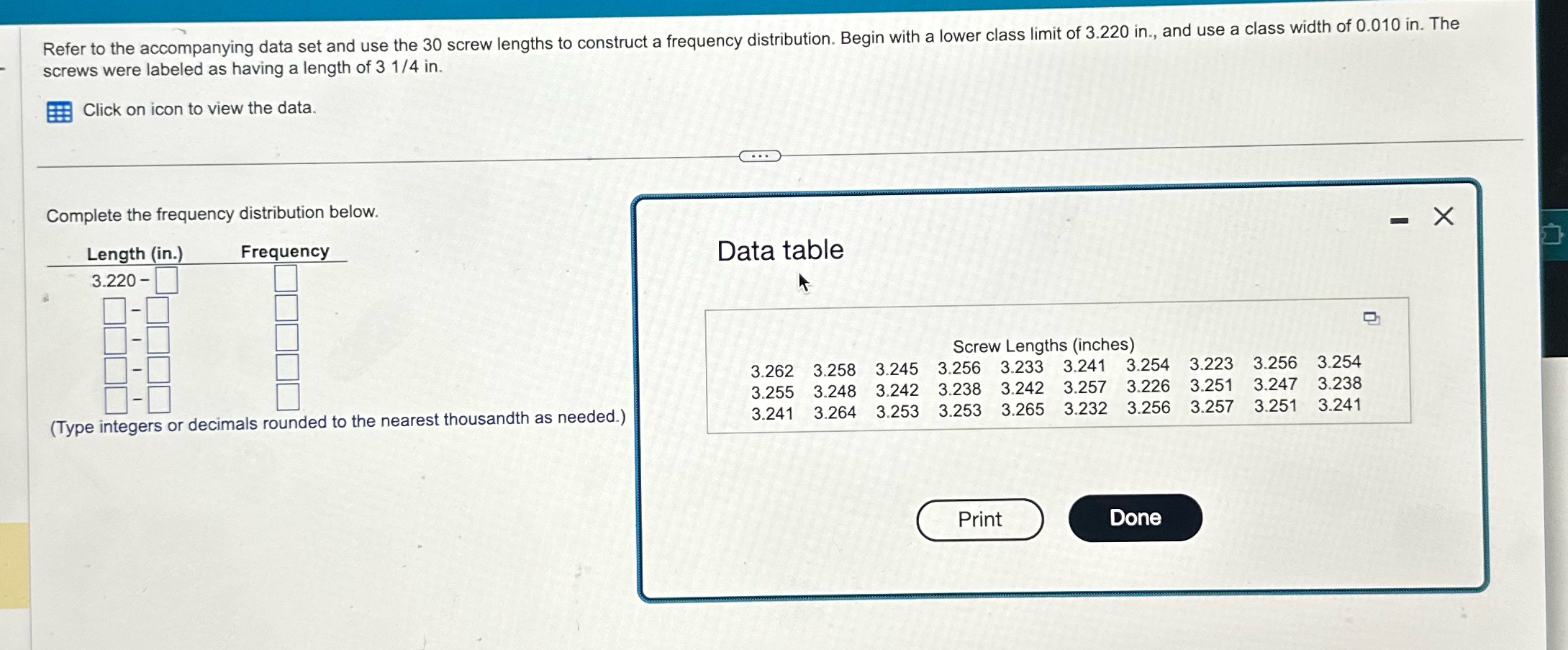 Refer to the accompanying data set and use the 30