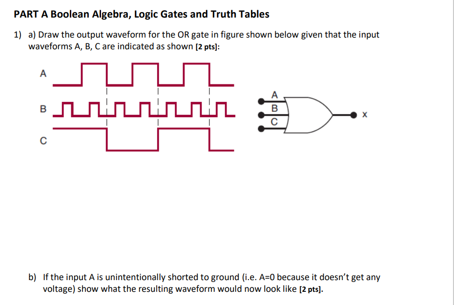 [SOLVED] PART A Boolean Algebra, Logic Gates and Truth Tables 1) a ...
