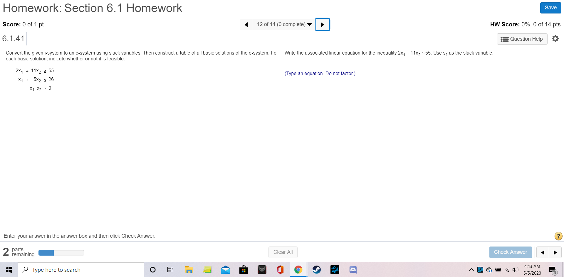 Homework: Section 6.1 Homework Save Score: 0 of 1