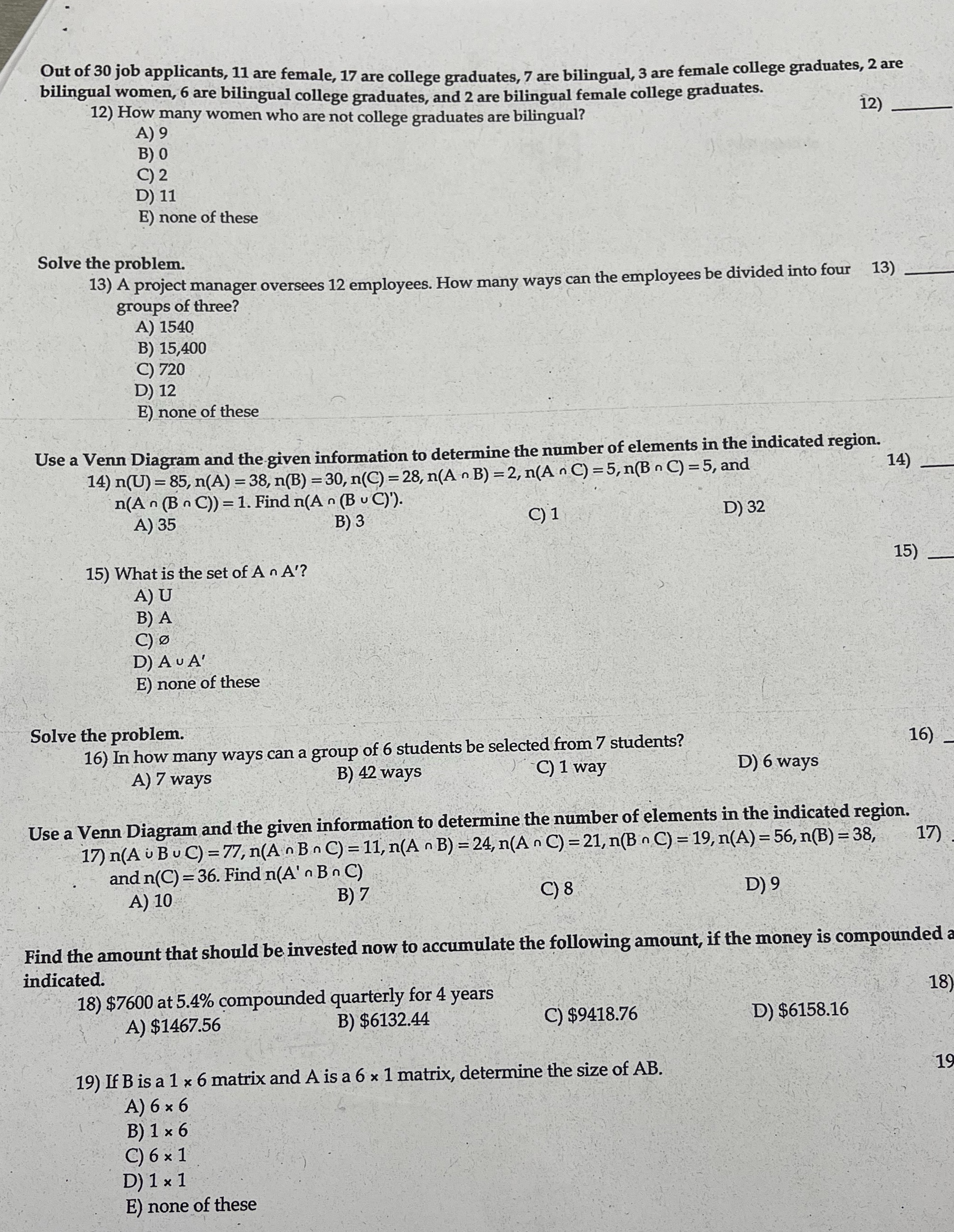 Out of 30 job applicants, 11 are female, 17 are