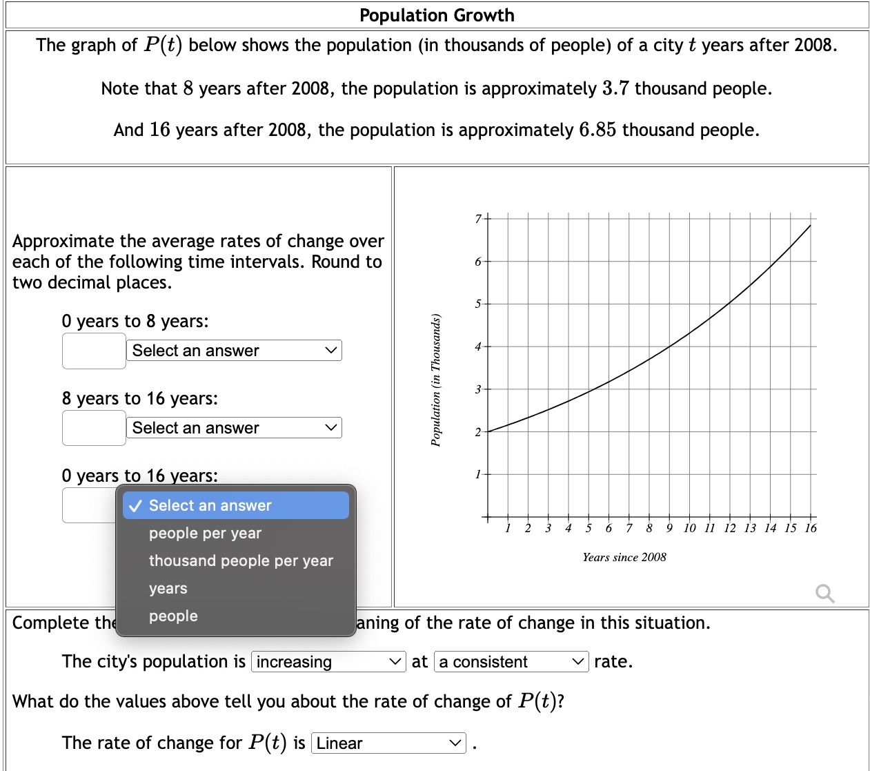 Population Growth The graph of P(t) below shows