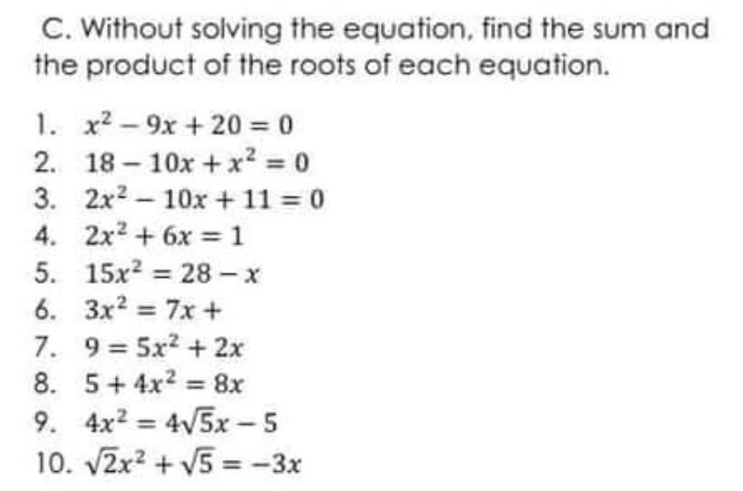 Need C. Without solving the equation, find the