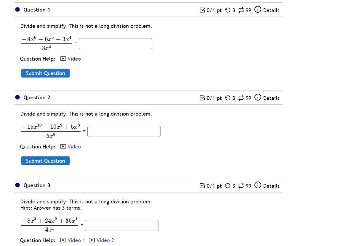 Question 1 0/1 pt 9 3 2 99 0 Details Divide and