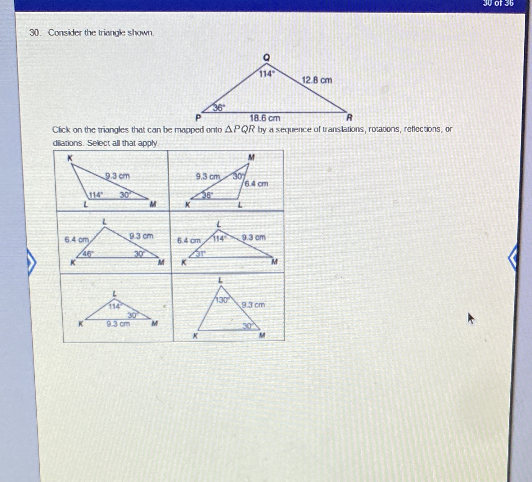 30 Of 36 30. Consider the triangle shown. Q 114