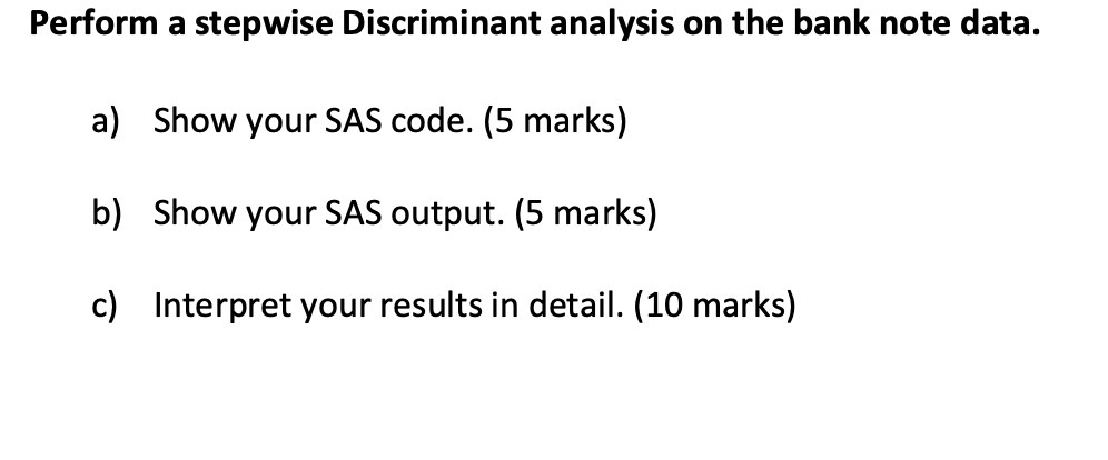 Perform a stepwise Discriminant analysis on the