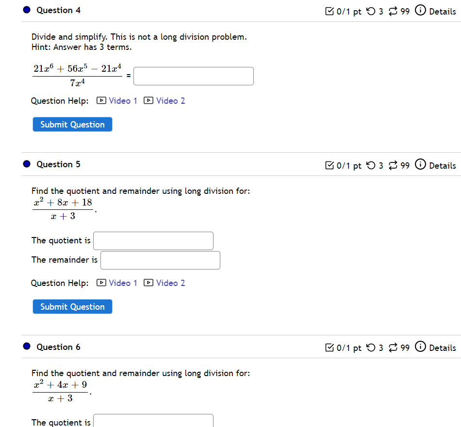 Question 1 0/1 pt 9 3 2 99 0 Details Divide and