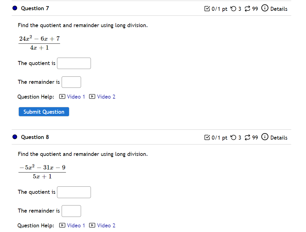 Question 1 0/1 pt 9 3 2 99 0 Details Divide and