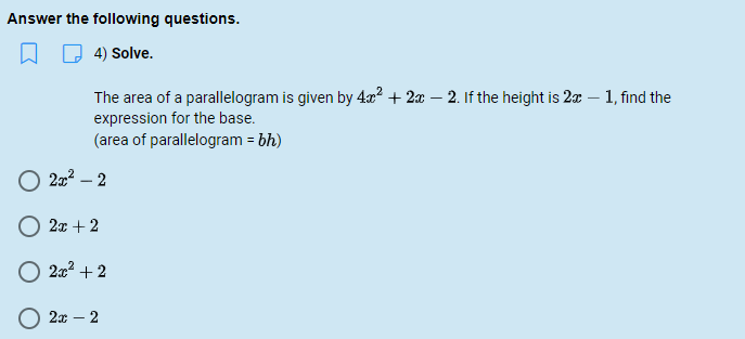 Subject : Algebra 1 Objective : Answer the given