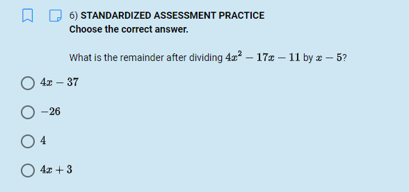 Subject : Algebra 1 Objective : Answer the given