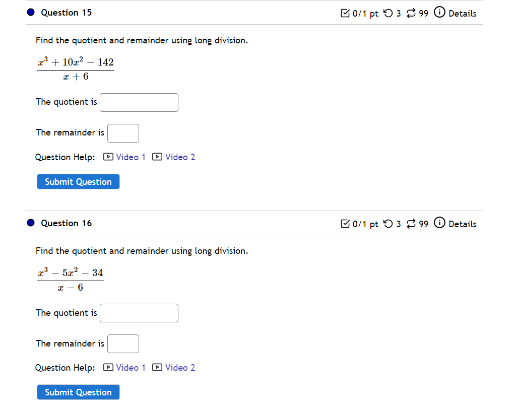 Question 1 0/1 pt 9 3 2 99 0 Details Divide and