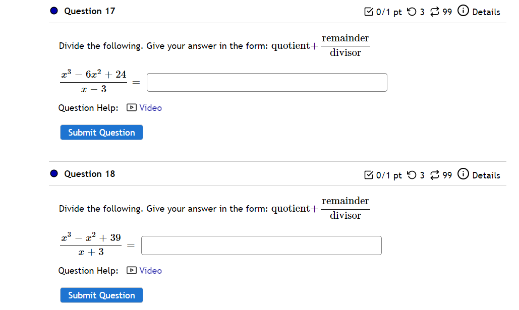 Question 1 0/1 pt 9 3 2 99 0 Details Divide and
