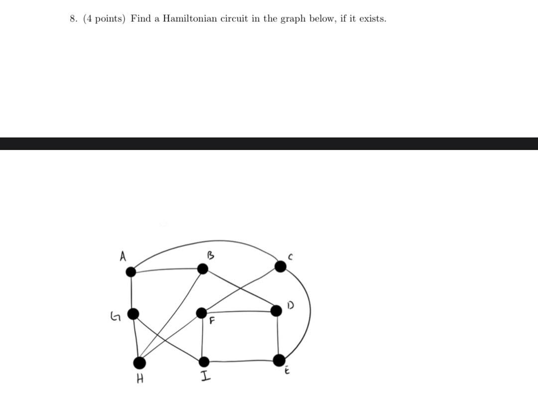 8. (4 points) Find a Hamiltonian circuit in the