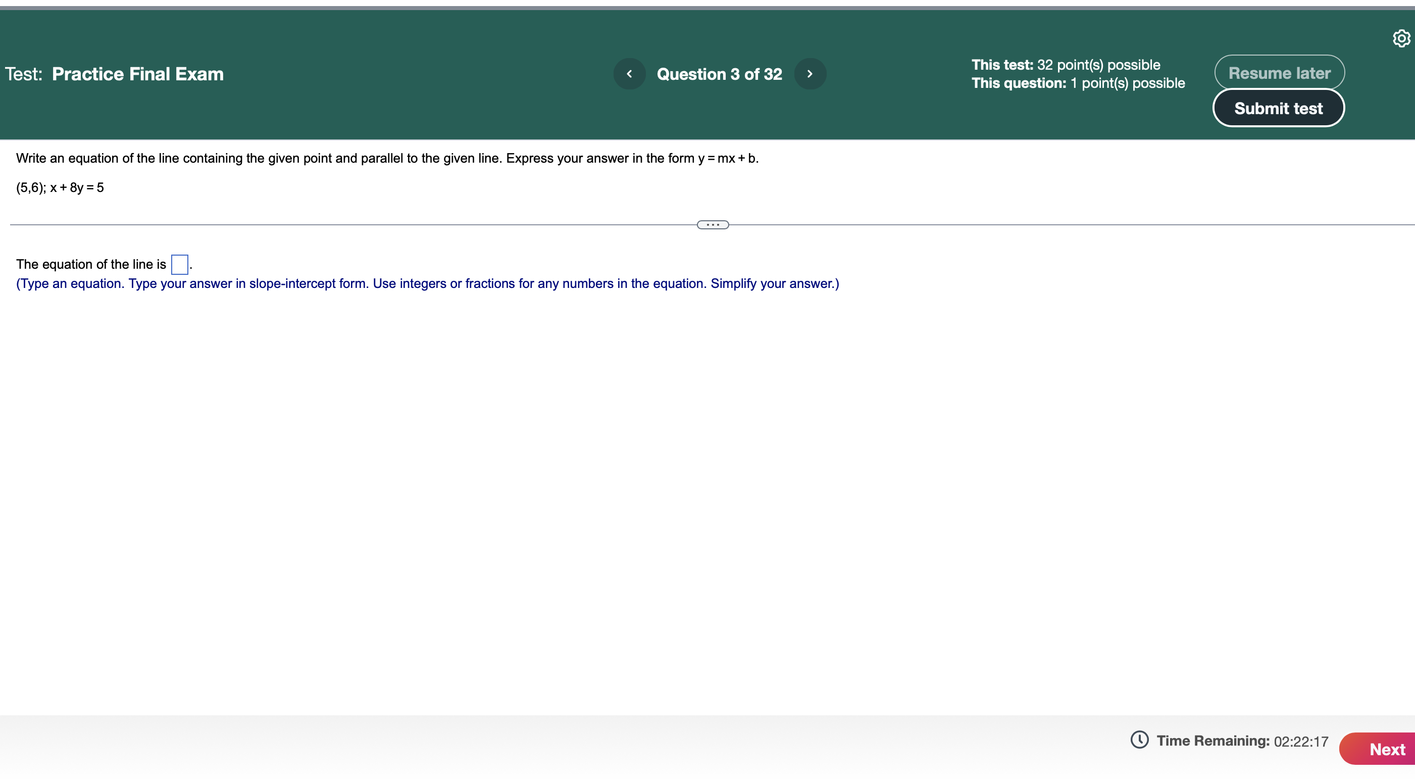 Test: Practice Final Exam Question 3 of 32 This