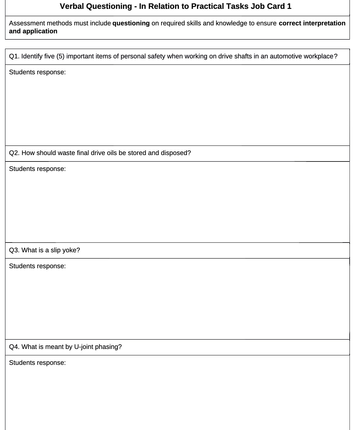 Verbal Questioning - In Relation to Practical