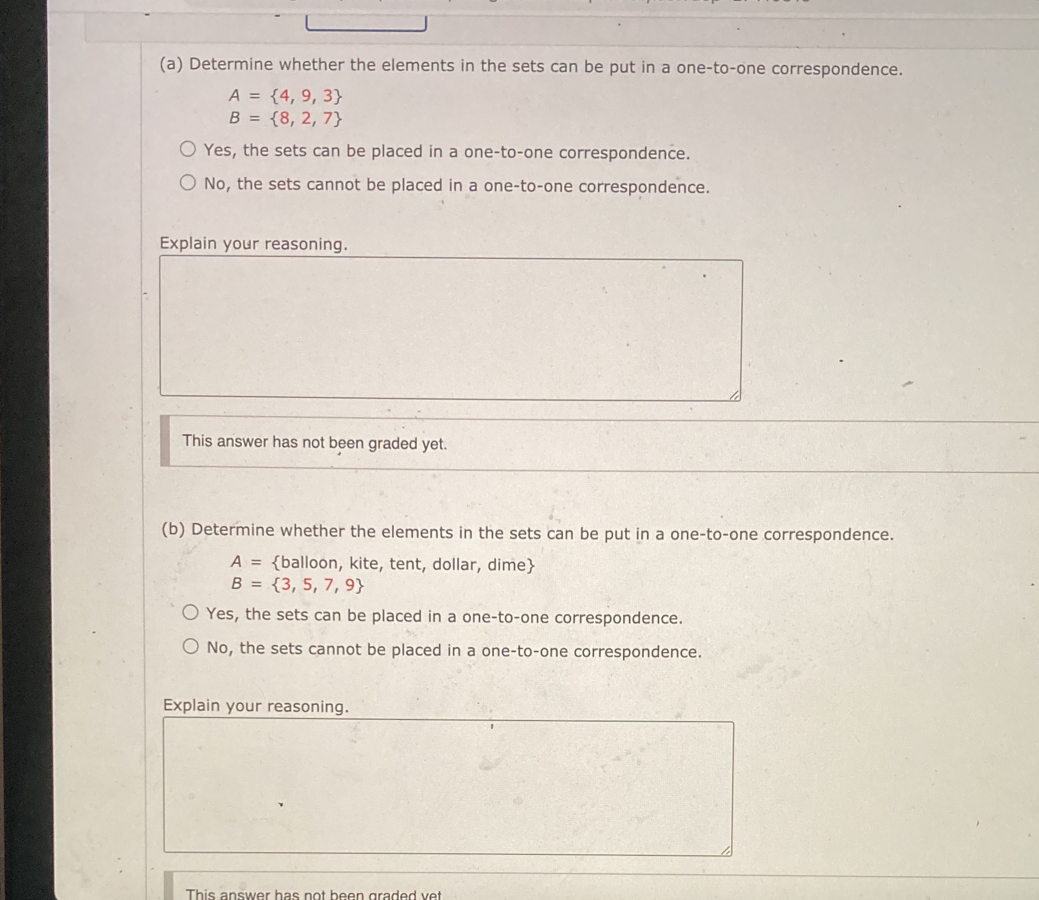 (a) Determine whether the elements in the sets
