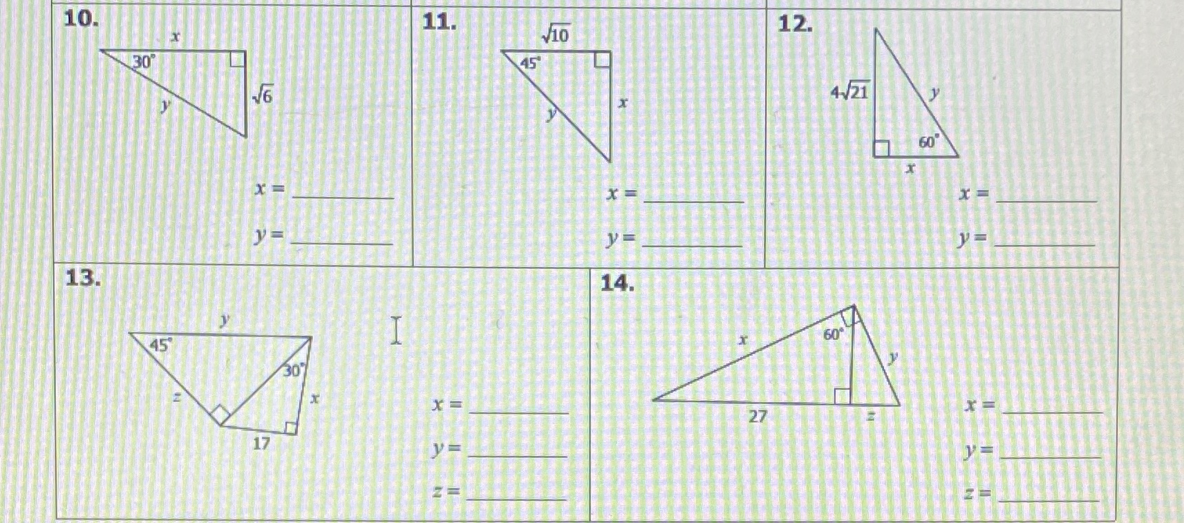 10-14 10. 11. 10 12. 30 45 16 4/21 60% X = X= 13.