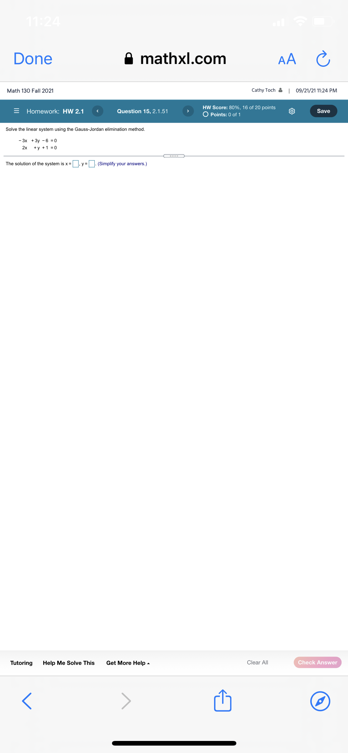 11:24 Done mathxl.com AA C Math 130 Fall 2021