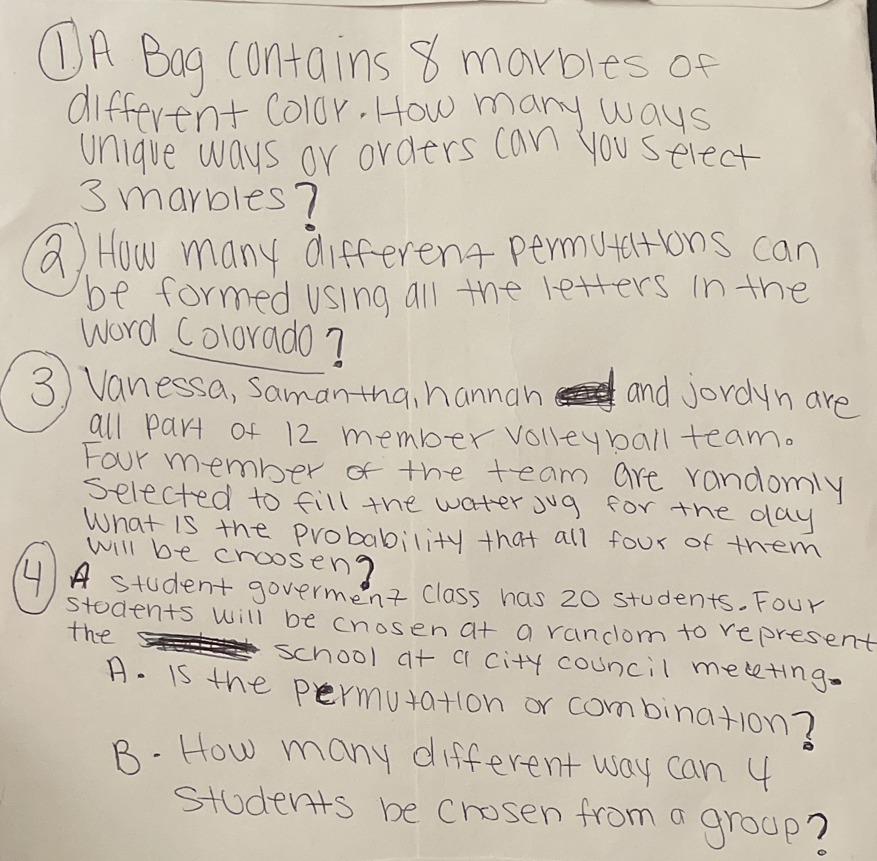 I) A Bag contains & marbles of different Color.