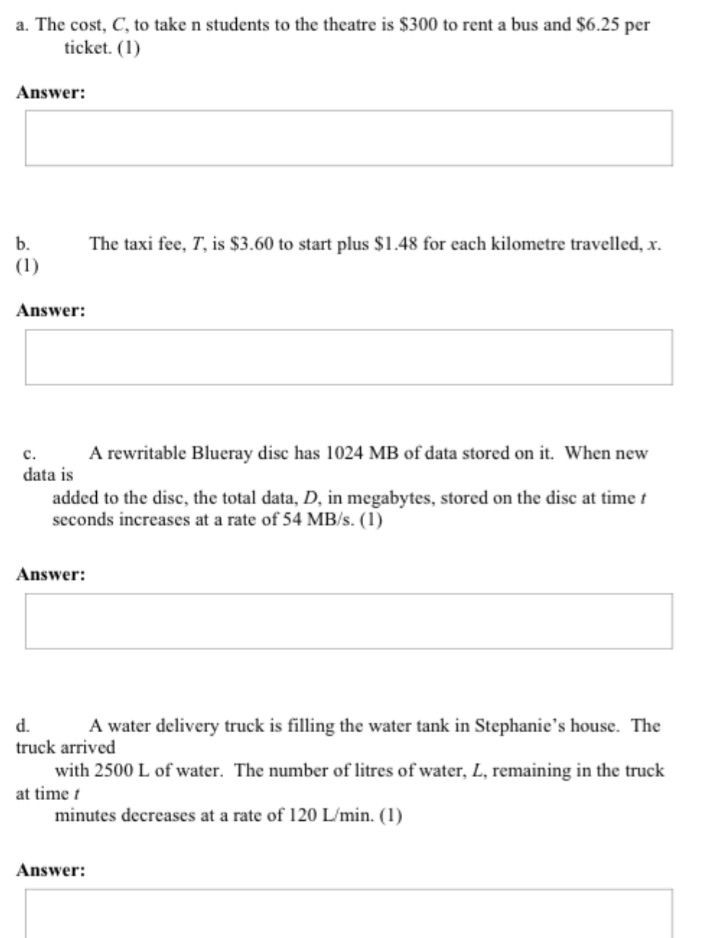 a. The cost, C, to take n students to the theatre