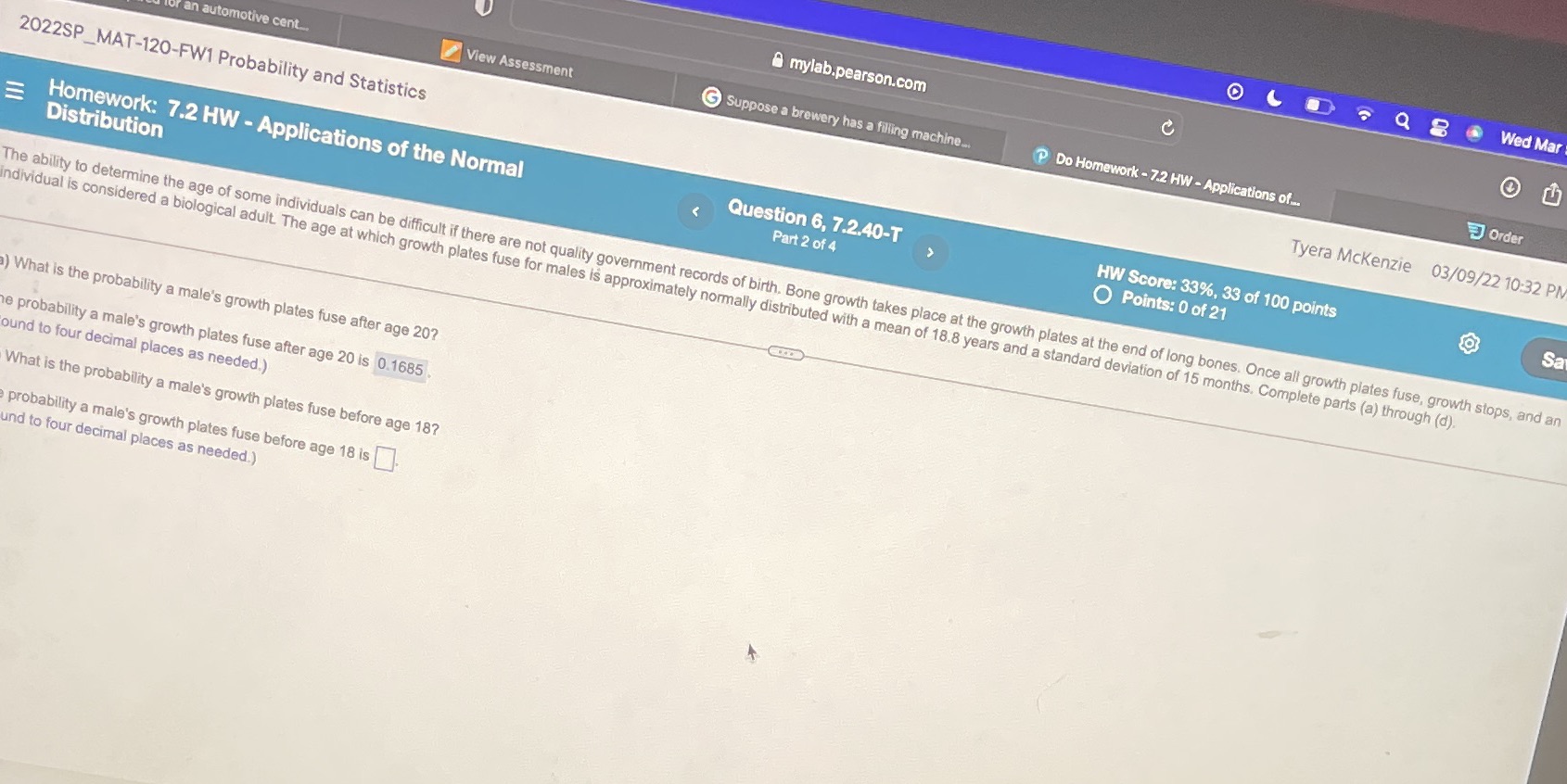 OLD - Q 8 Wed Mar mylab.pearson.com C an