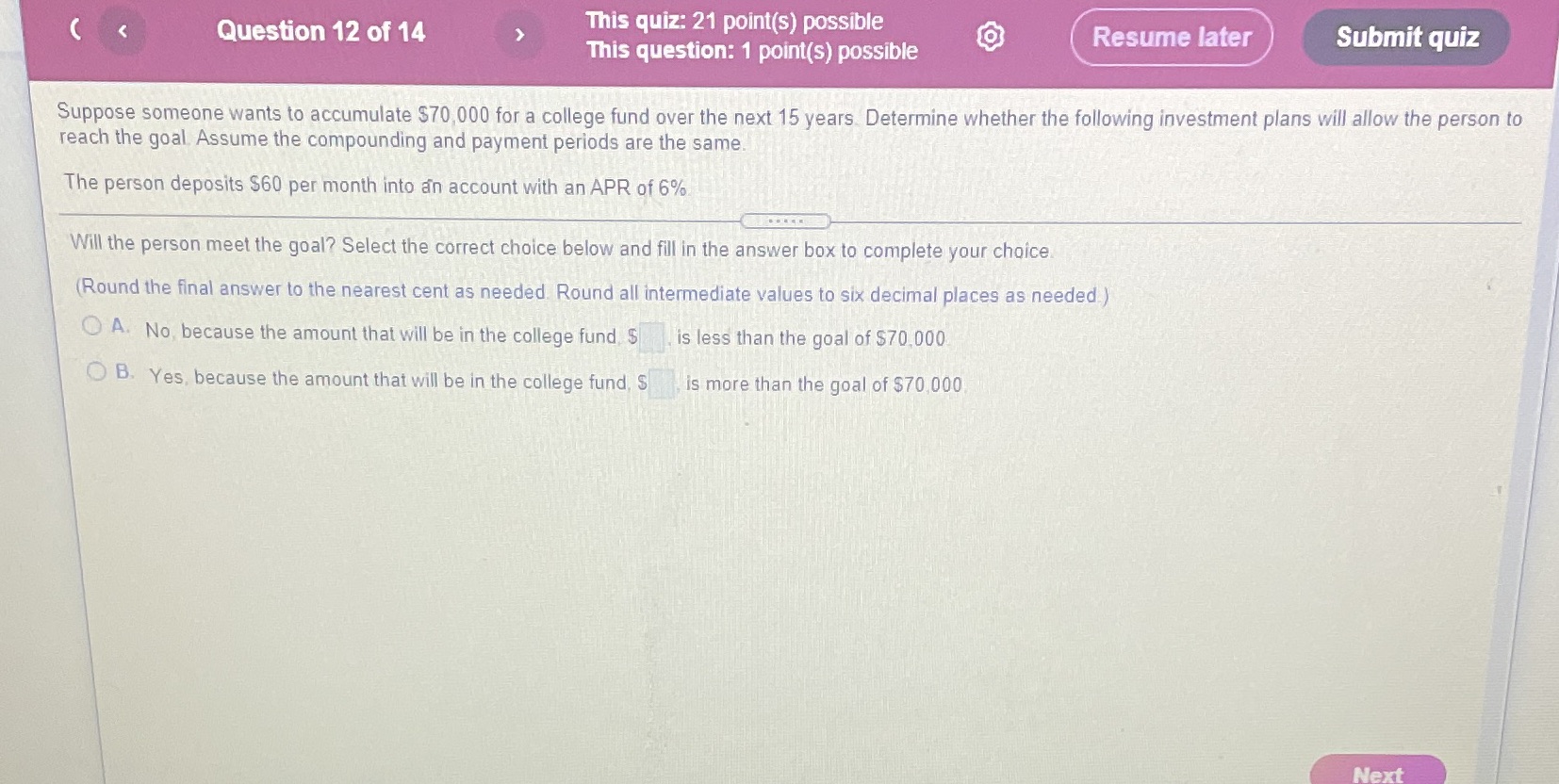 < Question 12 of 14 This quiz: 21 point(s)