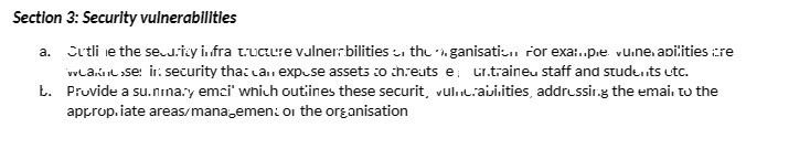Section 3: Security vulnerabilities a. Outli le