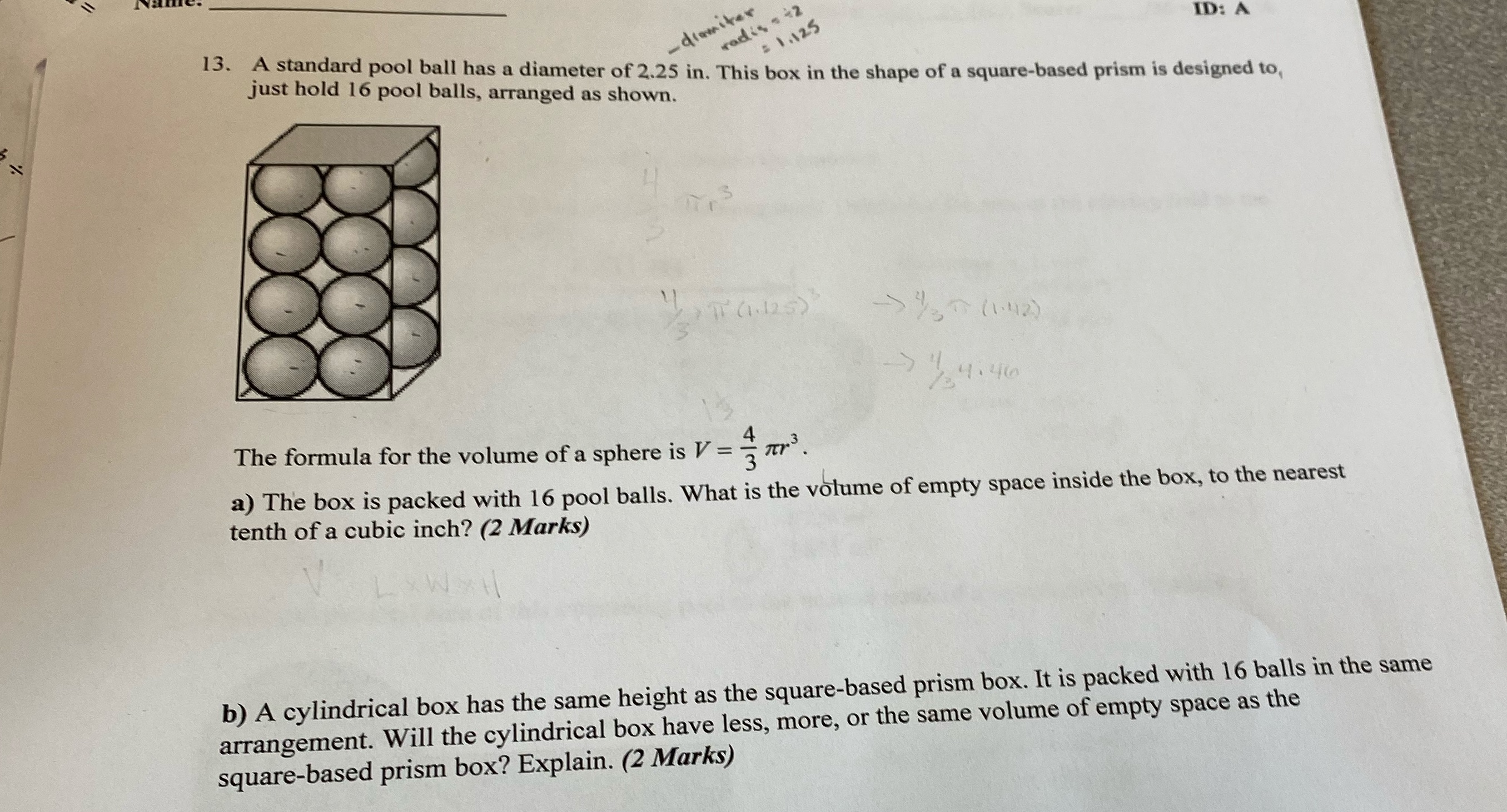 -dromiter rad is $ $2 ID: A = 1.125 13. A