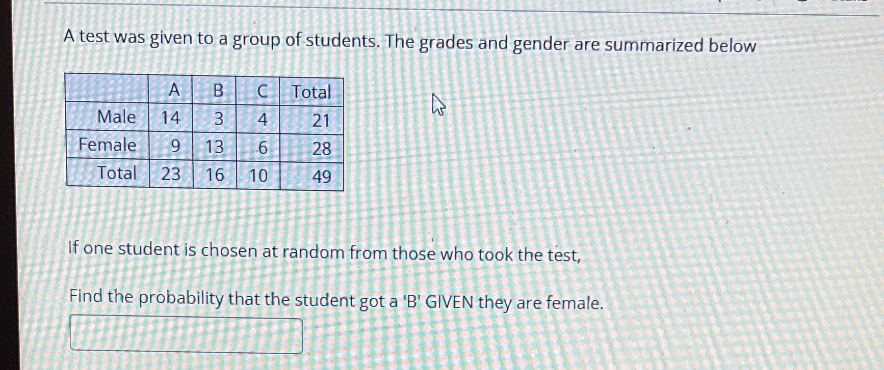 A test was given to a group of students. The