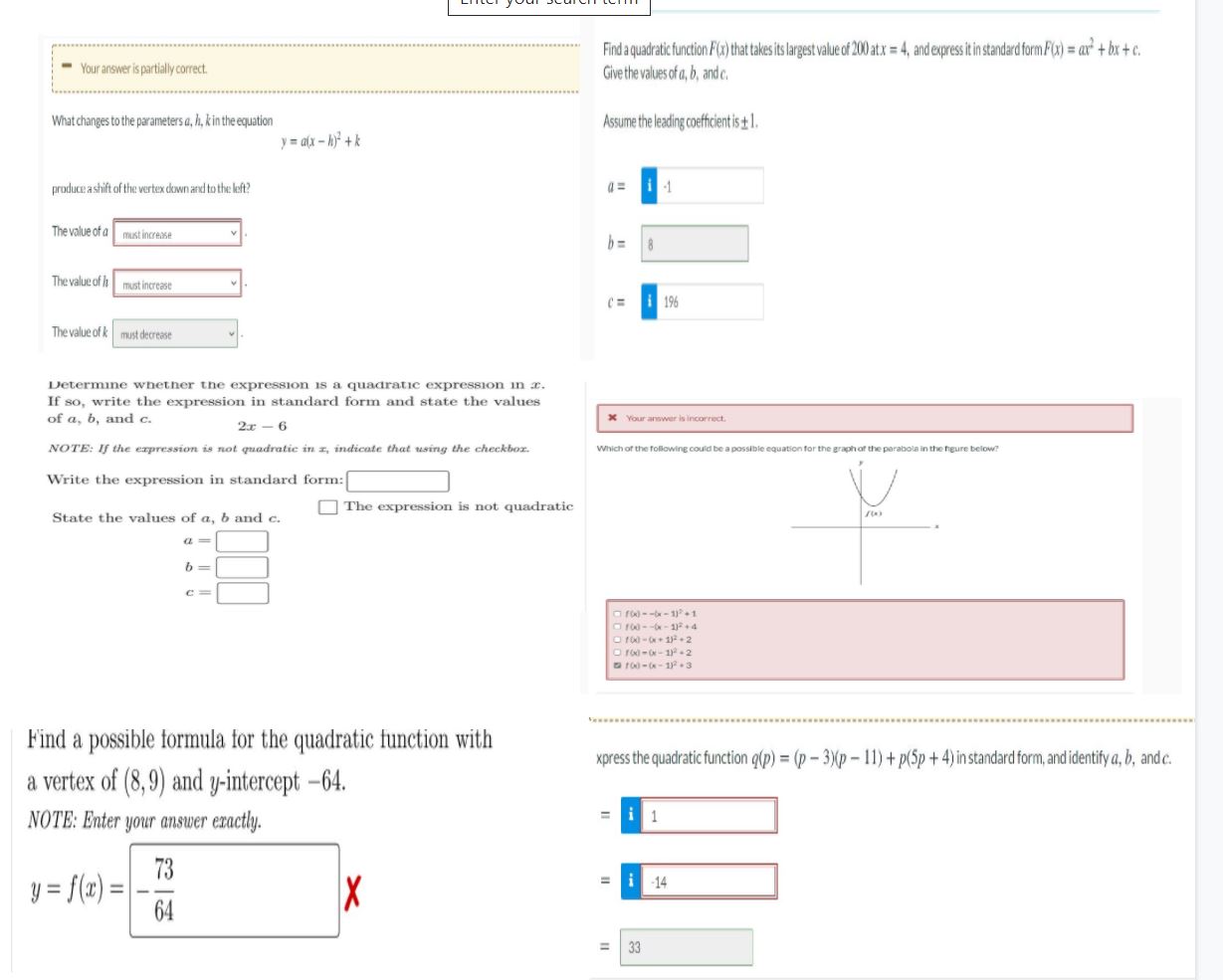 Find a quadratic function F(x) that takes its