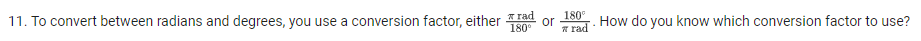 \f11.To convert between radians and degrees. you