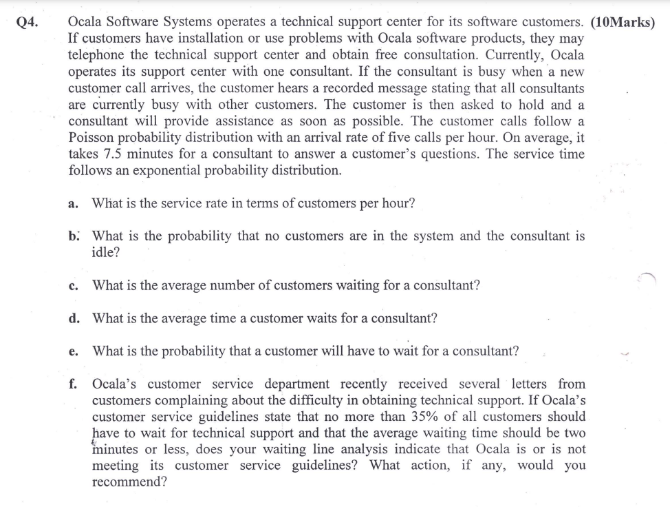 Q4. Ocala Software Systems operates a technical
