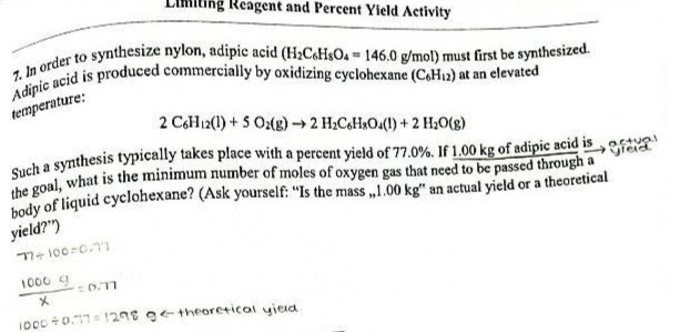 Limiting Reagent and Percent Yield Activity In