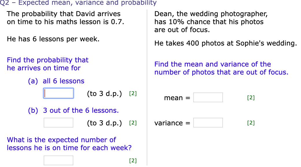Q1 Expected mean Find the mean, p, for a binomial