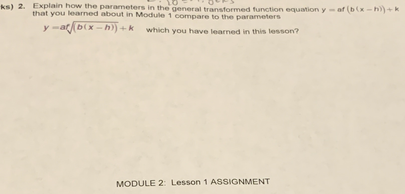 LO ks) 2. Explain how the parameters in the