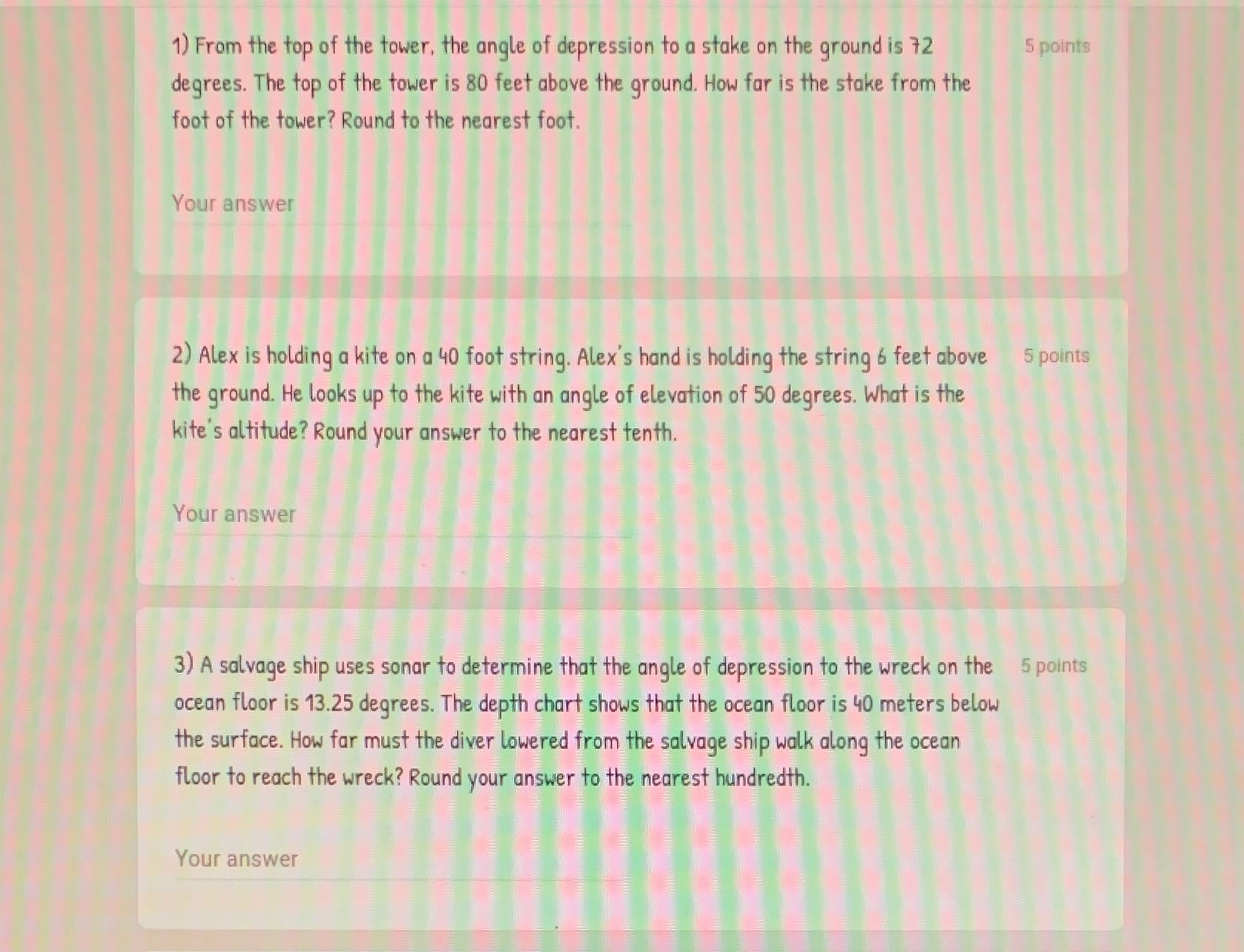 Angle of depression/elevation word problems.