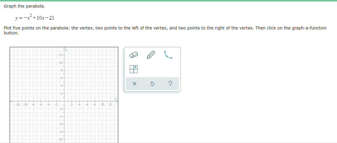 question 1 Graph the parabola. y=x210x+28 Plot ve
