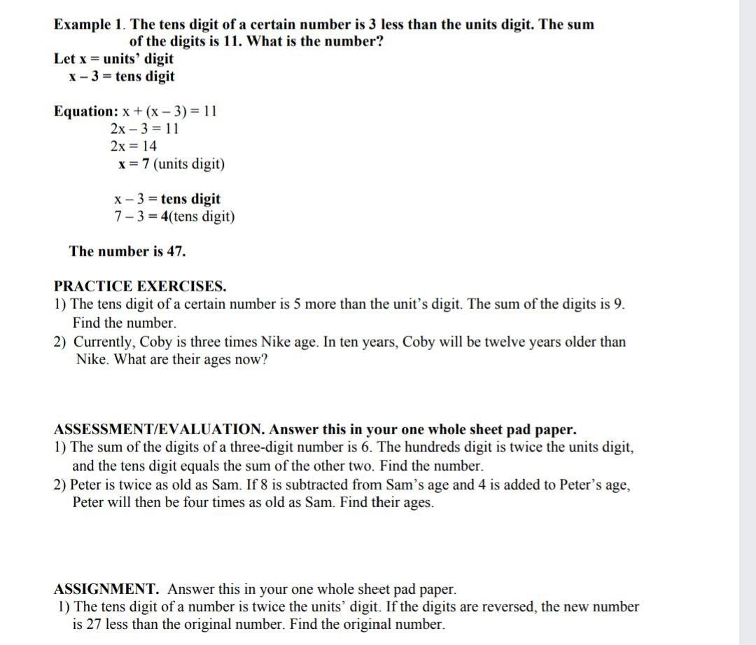 Example 1. The tens digit of a certain number is