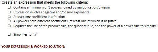 Create an expression that meets the following