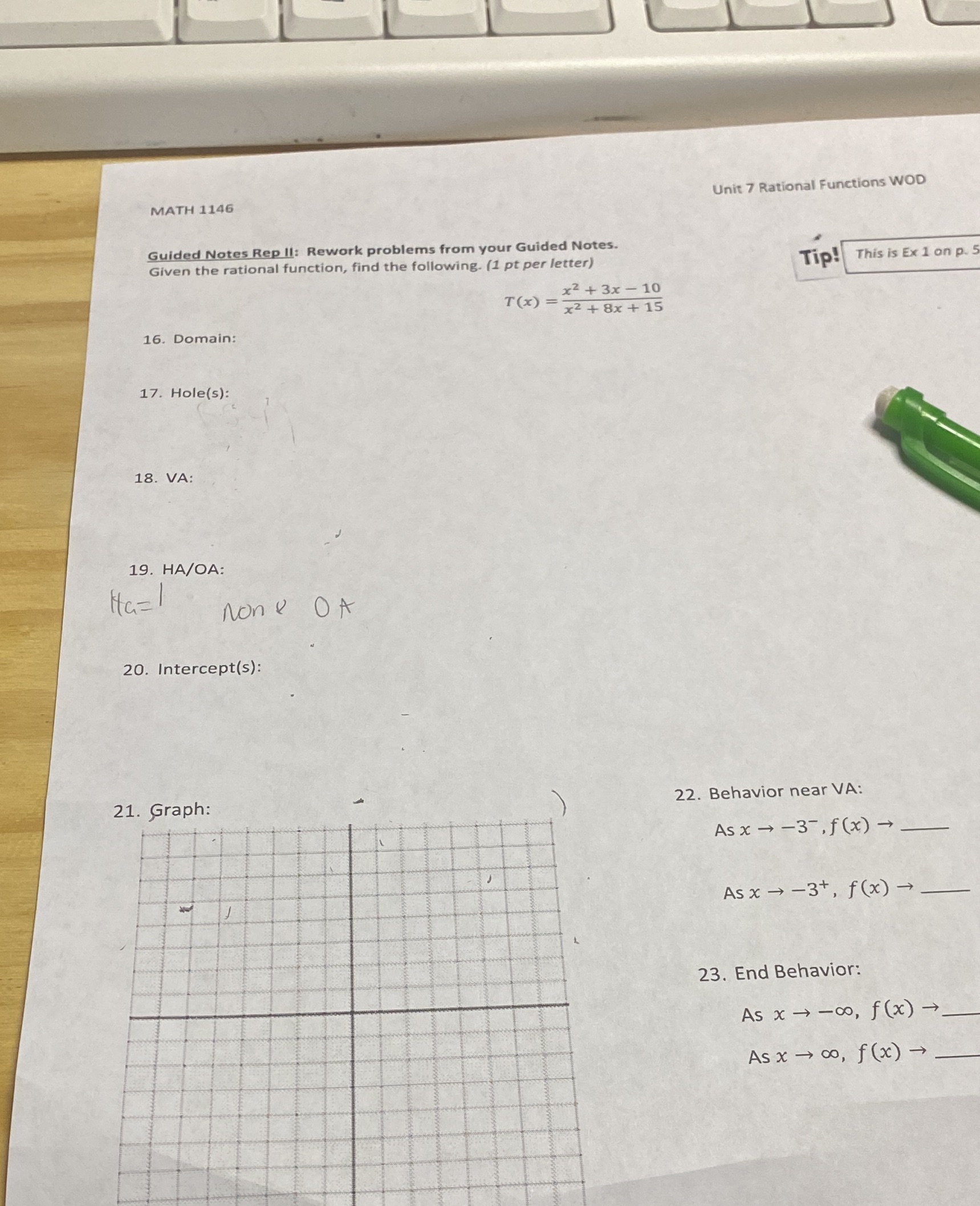 MATH 1146 Unit 7 Rational Functions WOD Guided