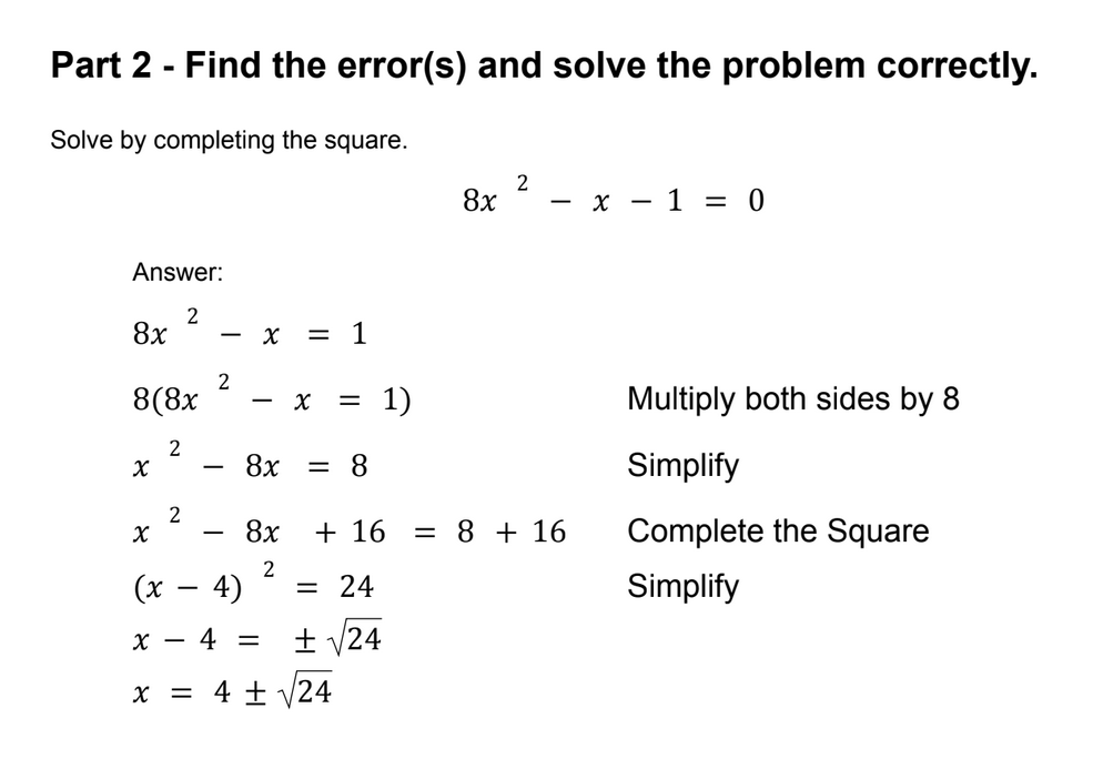 Part 2 - Find the error(s) and solve the problem