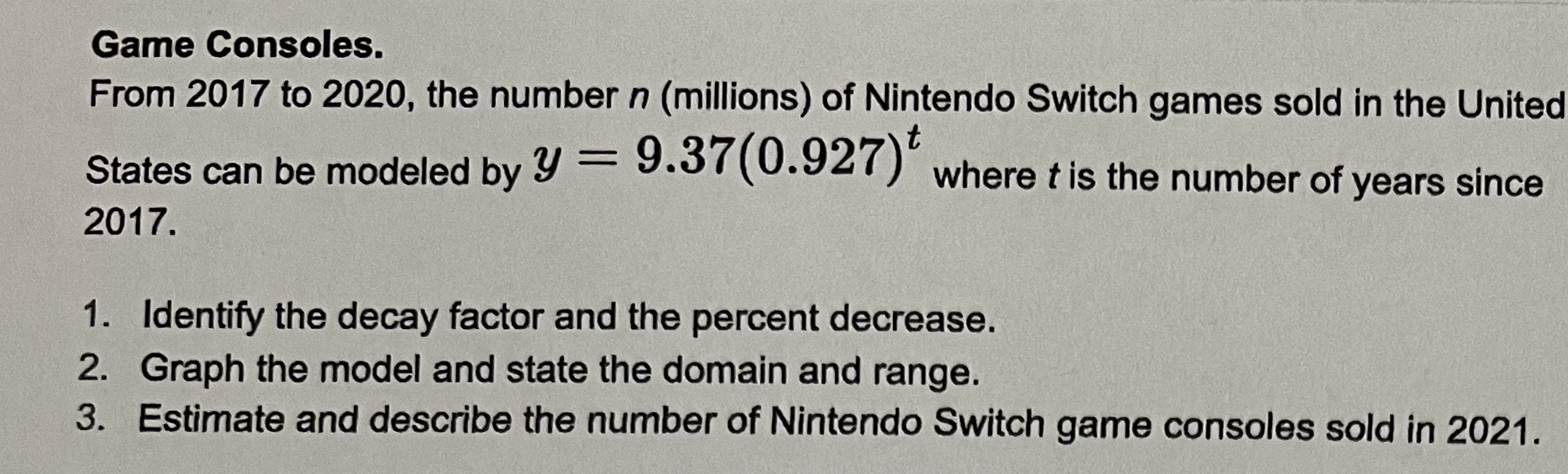 Game Consoles. From 2017 to 2020, the number n