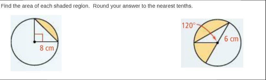 Find the area of each shaded region. Round your
