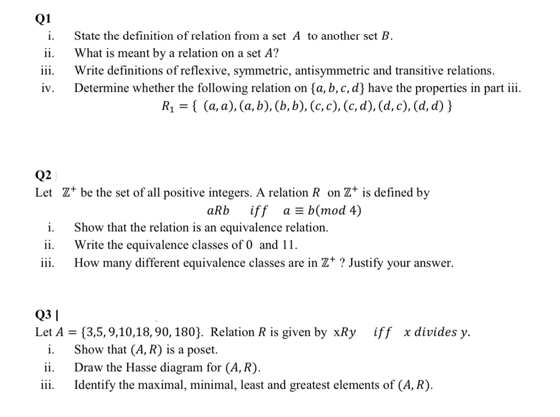 Solve for Descrete Math: Q1 i . State the