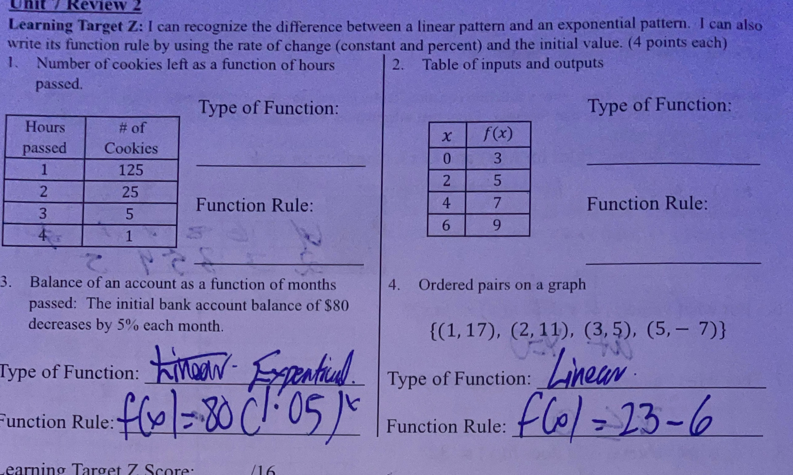 Unit / Review 2 Learning Target Z: I can