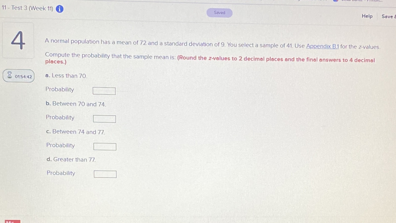 11 - Test 3 (Week 11) i Saved Help Save 4 A