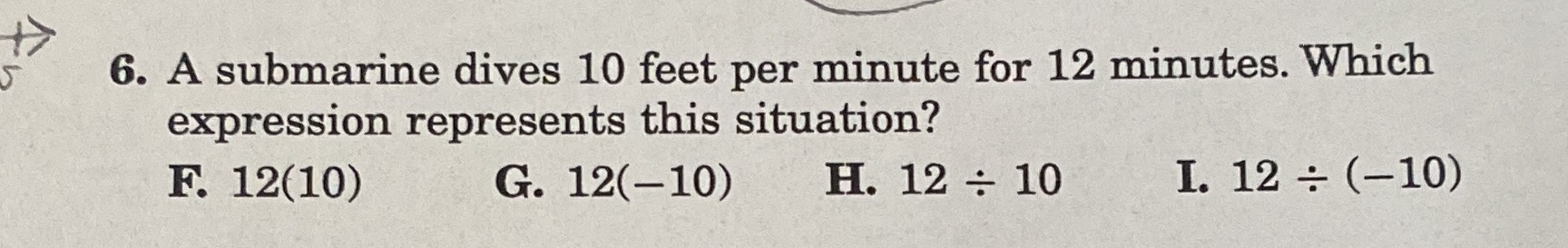6. A submarine dives 10 feet per minute for 12