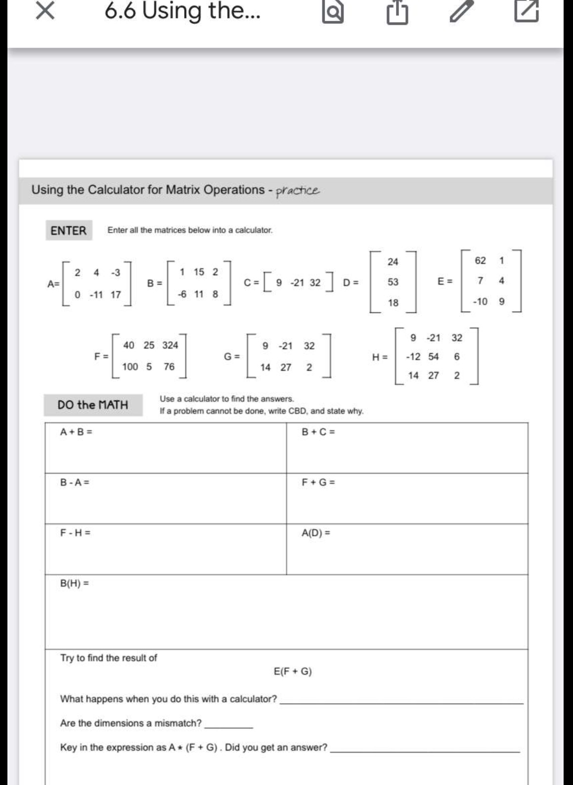 X 6.6 Using the... Q Using the Calculator for