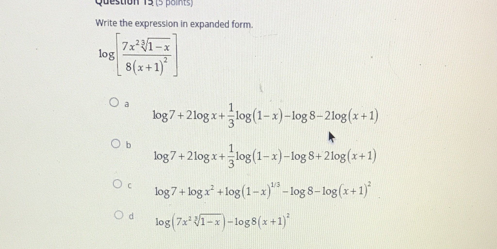 Question 12 (5 points) Write the expression in