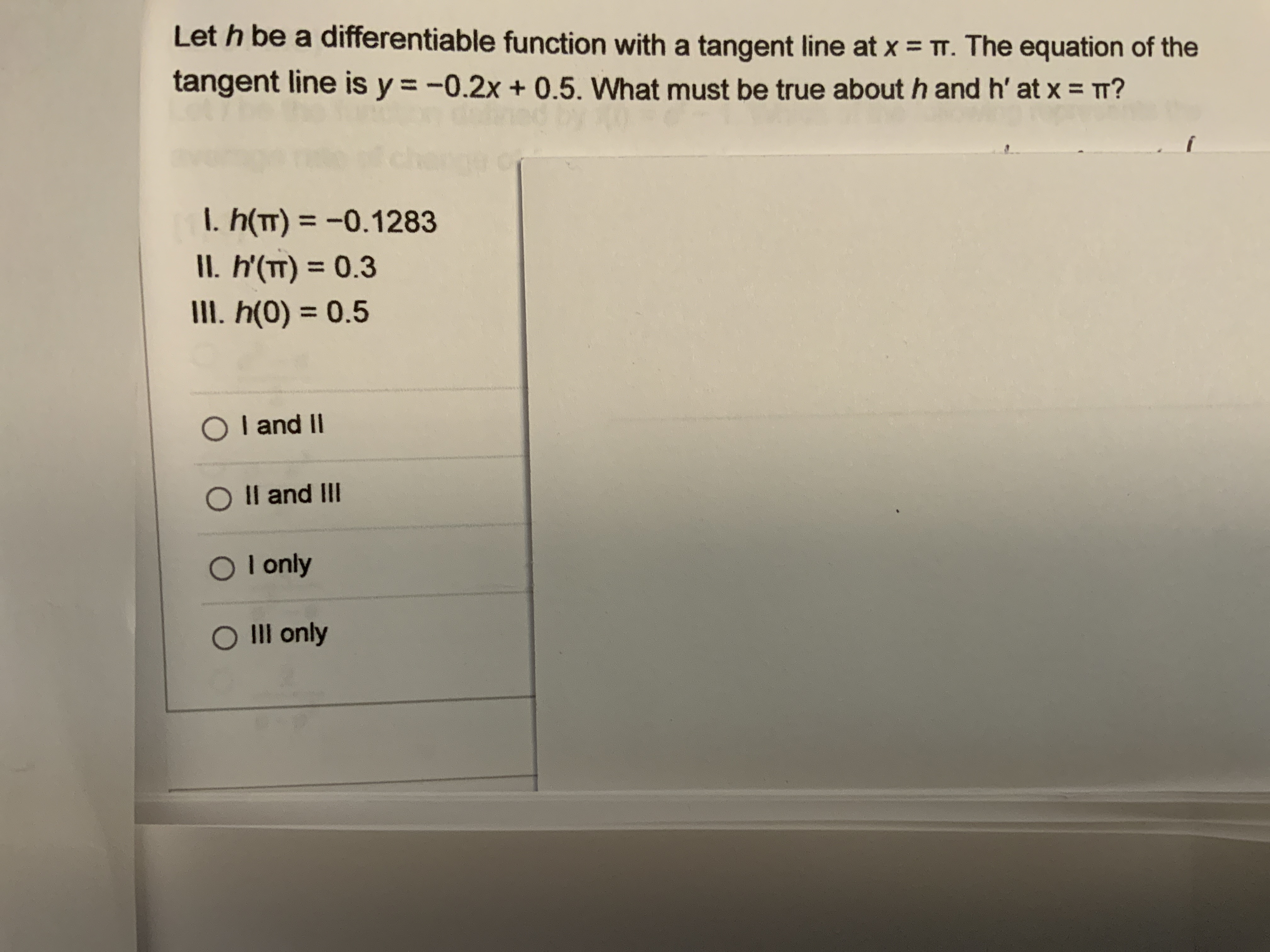 Let h be a differentiable function with a tangent