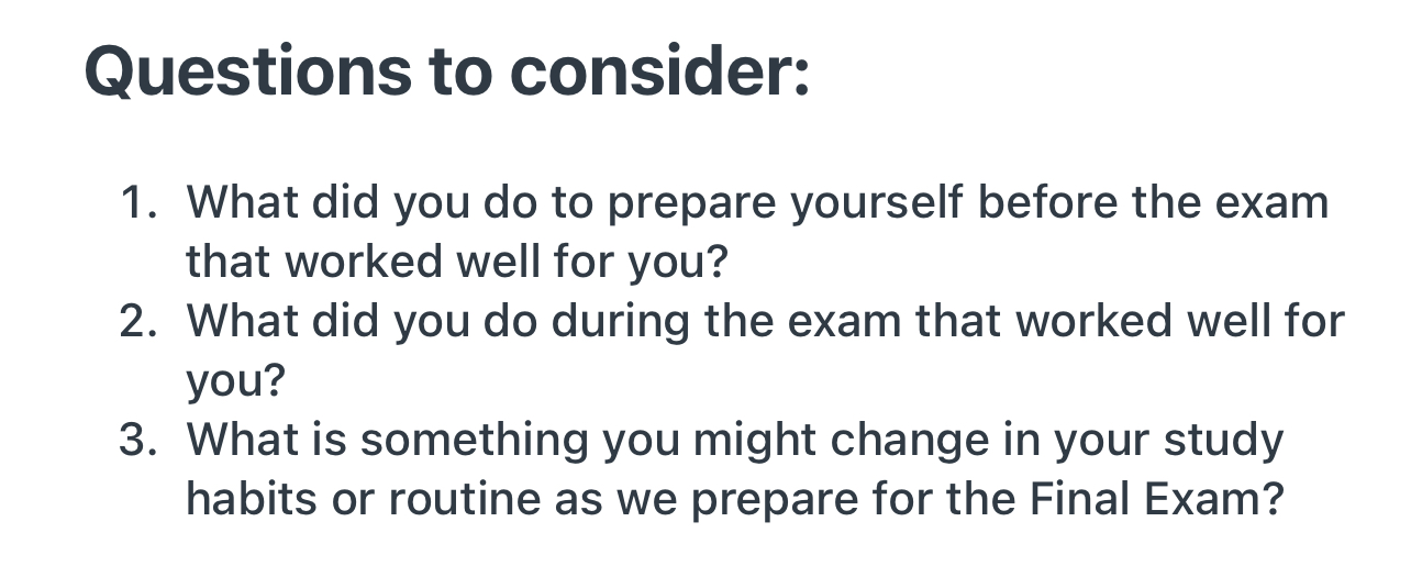 Questions to consider: 1. What did you do to